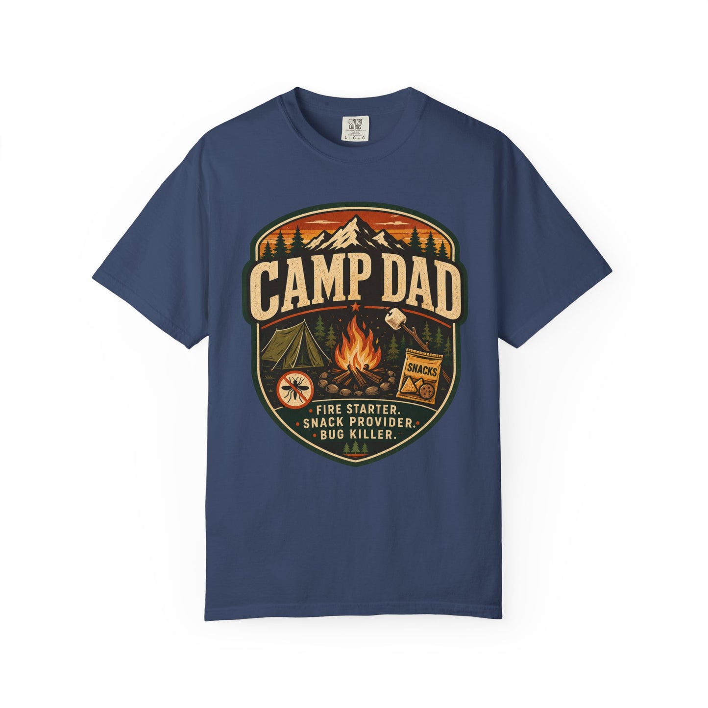 Camp Dad T-Shirt - Vintage Camping Badge Tee for Outdoor Fathers
