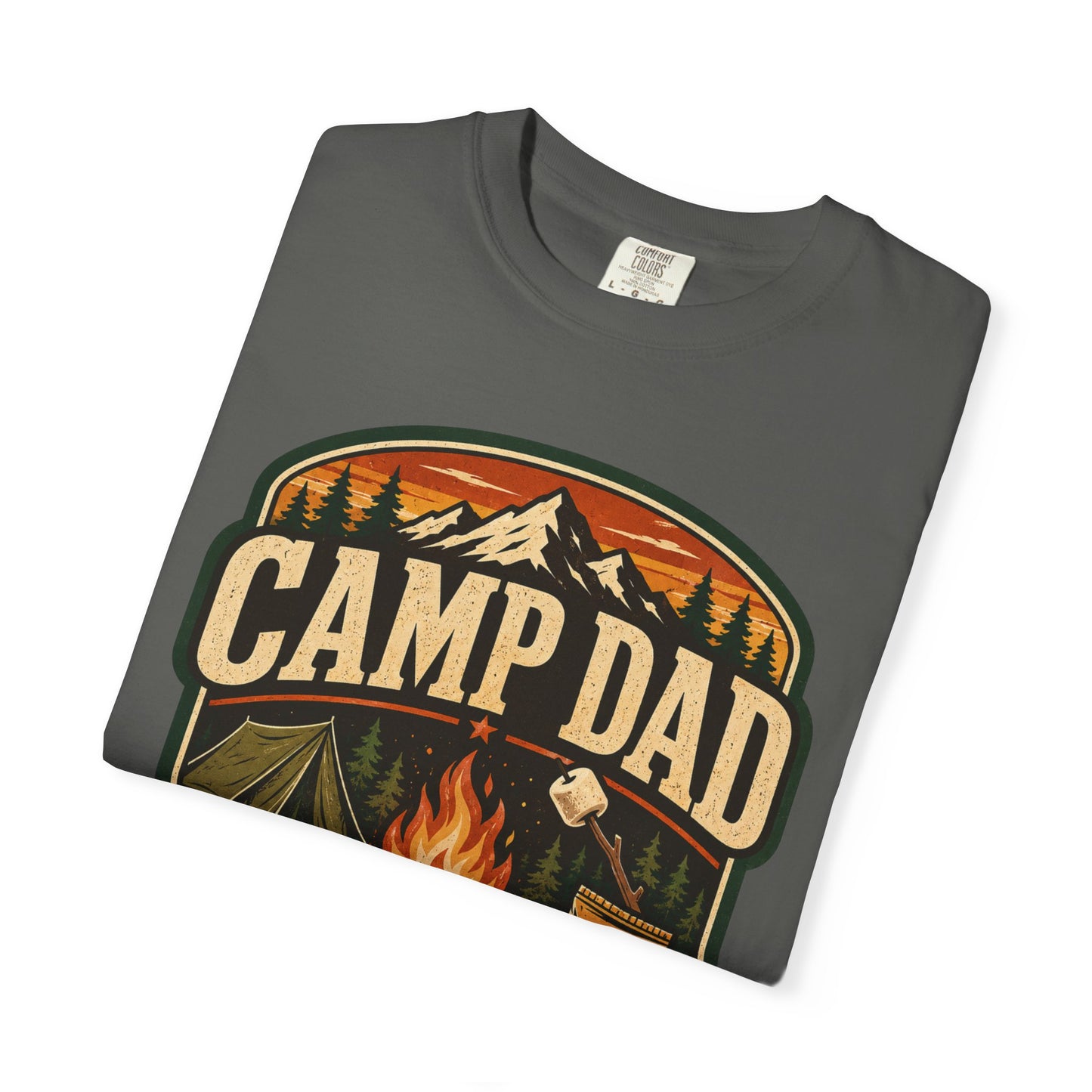 Camp Dad T-Shirt - Vintage Camping Badge Tee for Outdoor Fathers