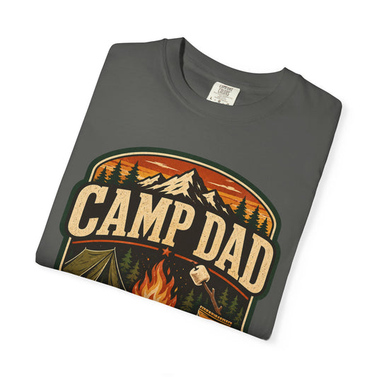 Camp Dad T-Shirt - Vintage Camping Badge Tee for Outdoor Fathers