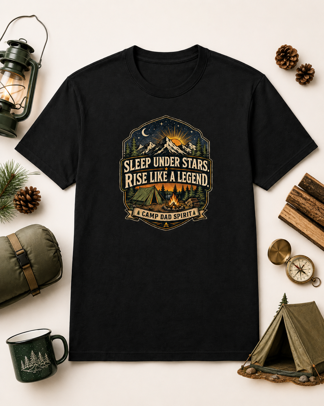 Camp Dad T-Shirt - Sleep Under Stars, Rise Like a Legend