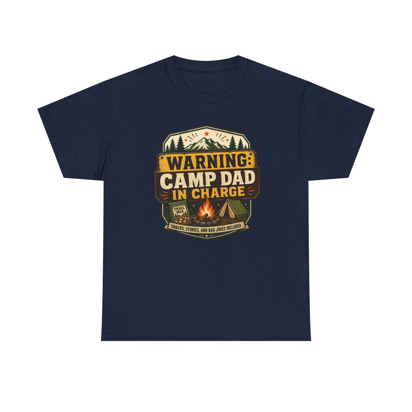 Camp Dad T-Shirt — "Warning: Camp Dad In Charge" Camping Tee for Fathers, Outdoor & Father's Day Gift