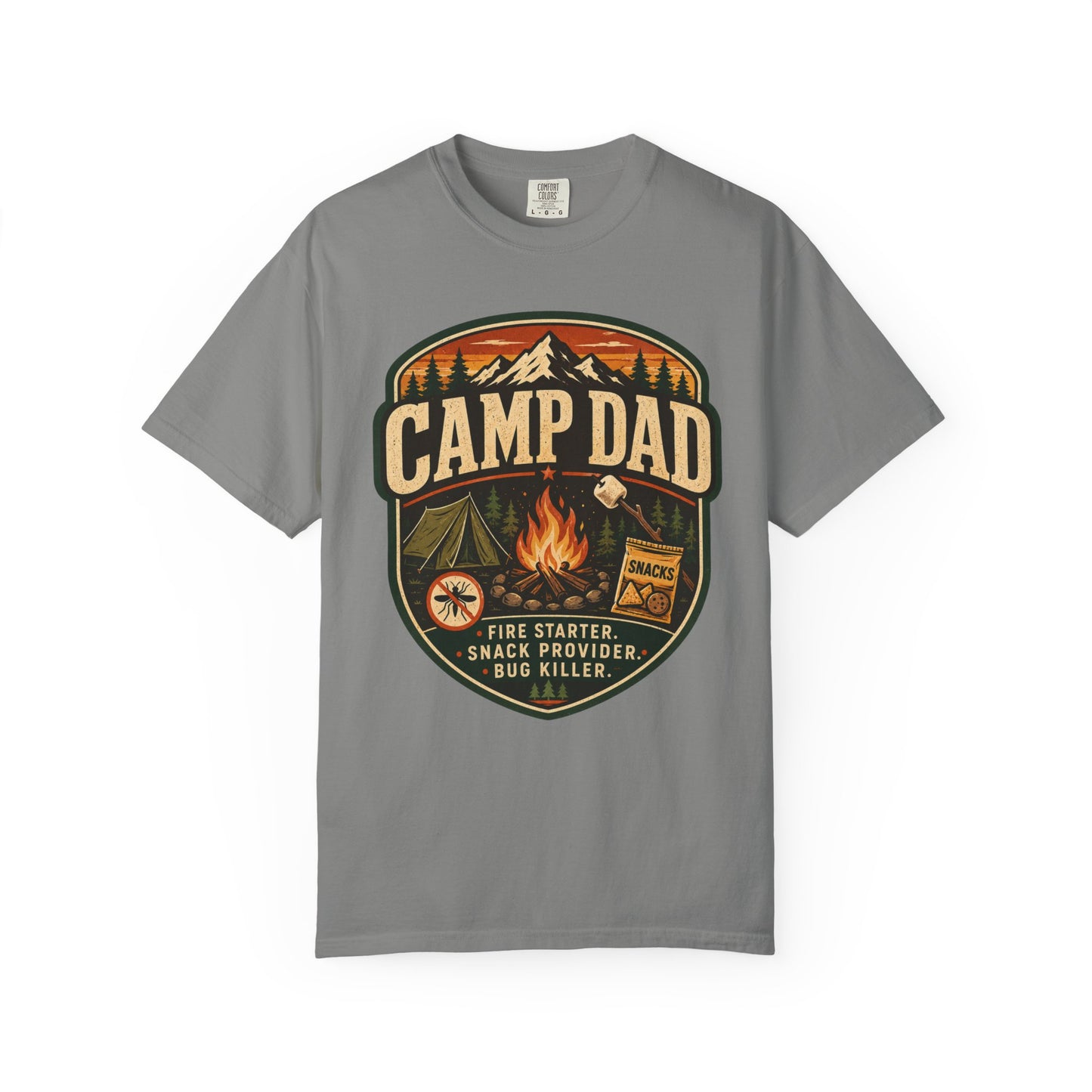 Camp Dad T-Shirt - Vintage Camping Badge Tee for Outdoor Fathers