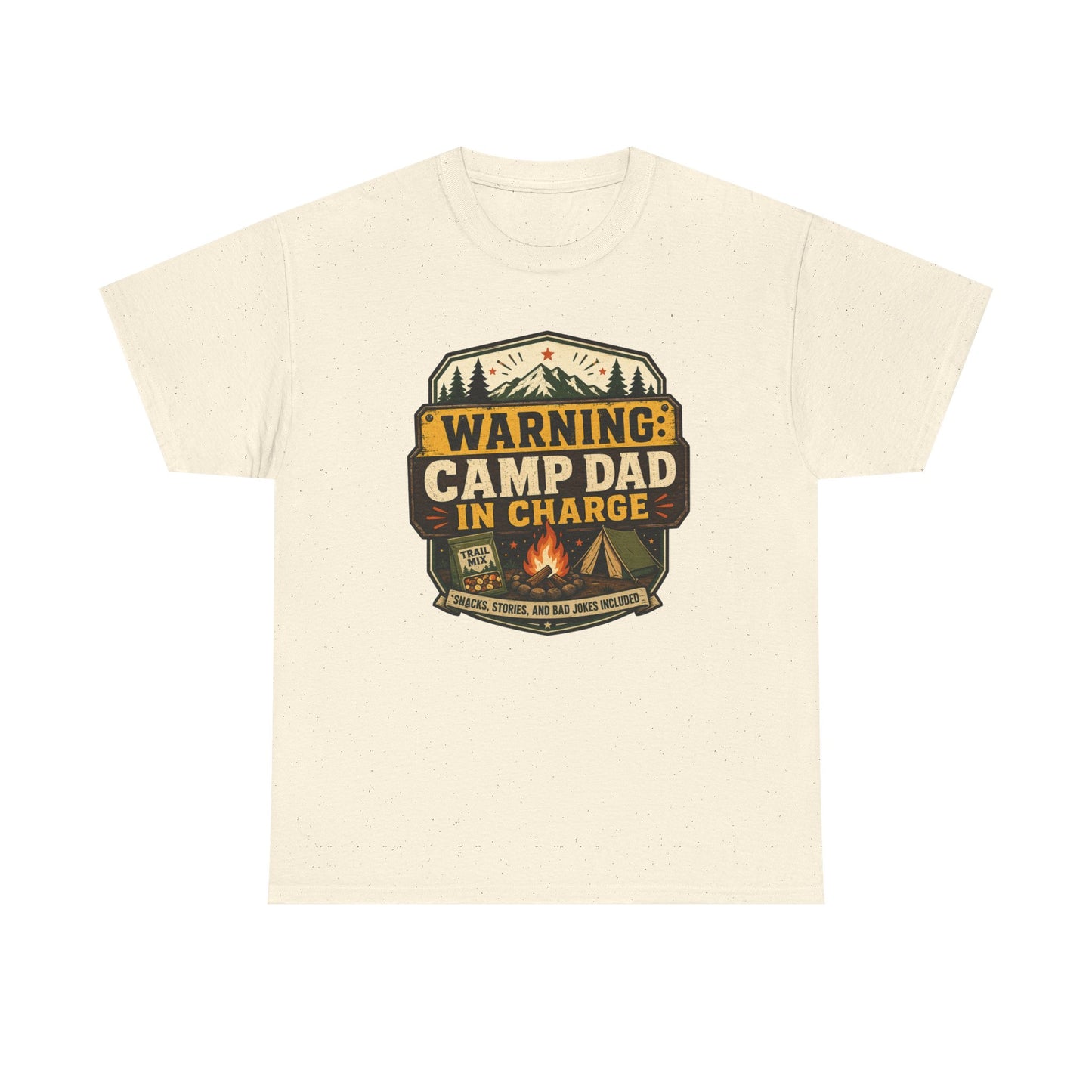 Camp Dad T-Shirt — "Warning: Camp Dad In Charge" Camping Tee for Fathers, Outdoor & Father's Day Gift