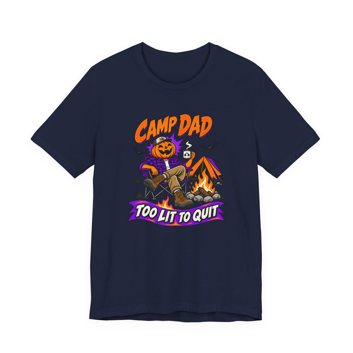 Camp Dad Halloween T-Shirt — "Too Lit to Quit" Camping Pumpkin Tee