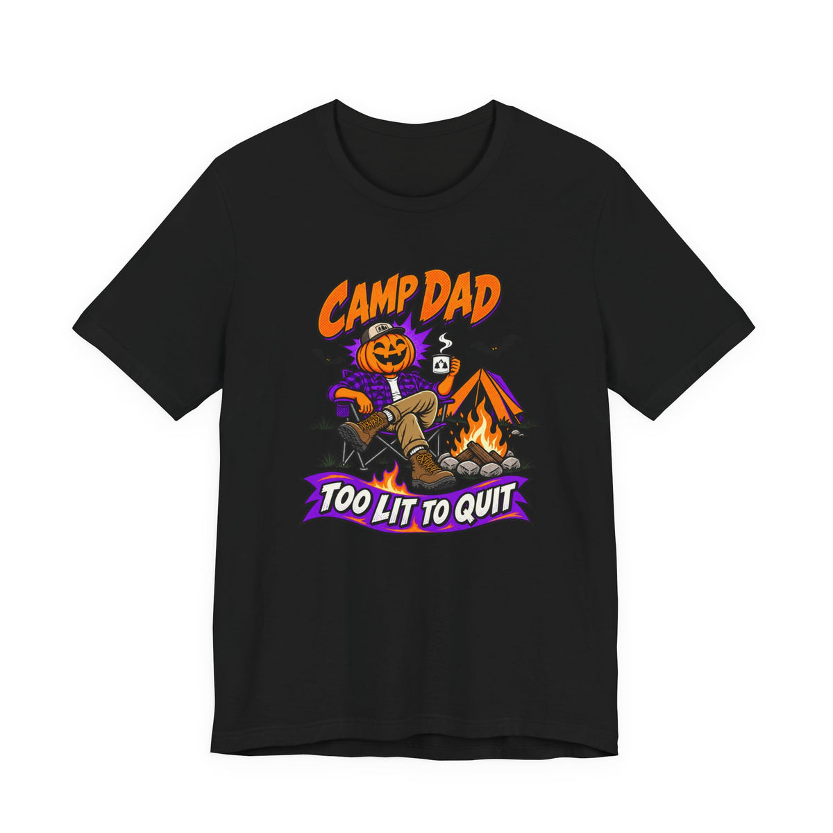 Camp Dad Halloween T-Shirt — "Too Lit to Quit" Camping Pumpkin Tee