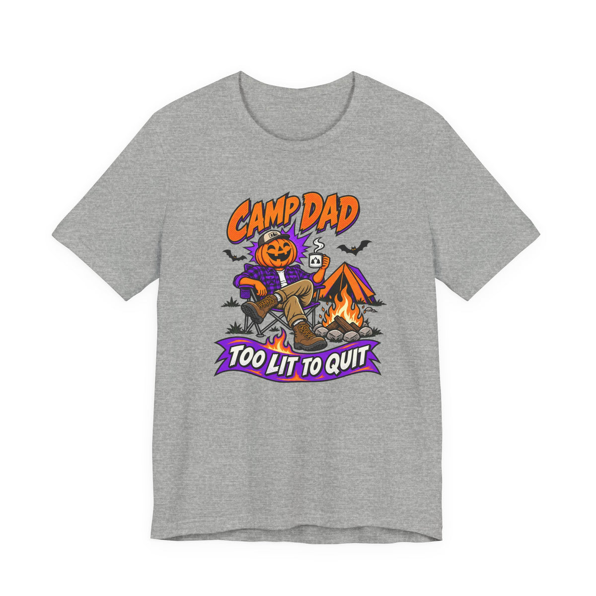 Camp Dad Halloween T-Shirt — "Too Lit to Quit" Camping Pumpkin Tee