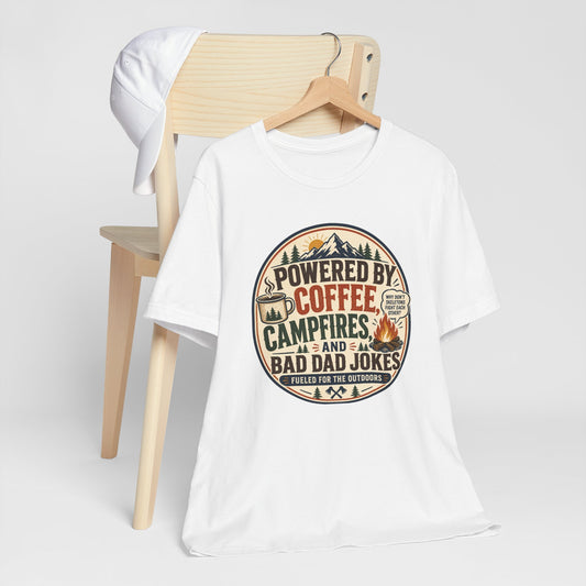 Campfire Dad T-Shirt - Powered by Coffee & Bad Dad Jokes